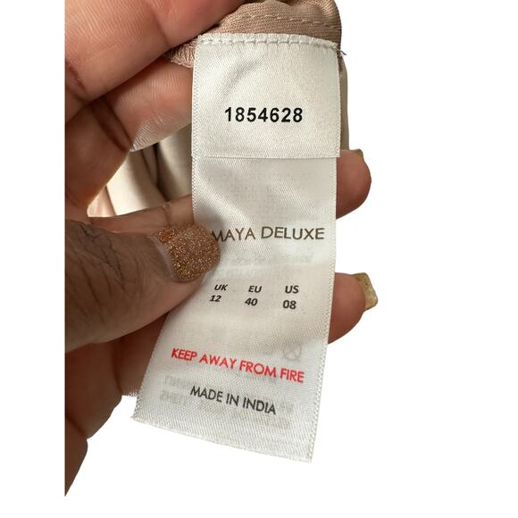 NWT Maya Deluxe Taupe Sequin Sleeveless Pop Over Tulle Maxi Dress Size 8 - Picture 4 of 14